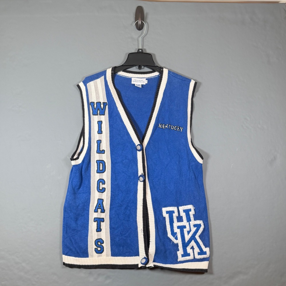 Vintage Kentucky Wildcats Sweater Vest XL Blue Front Cardigan Missing 2 Buttons